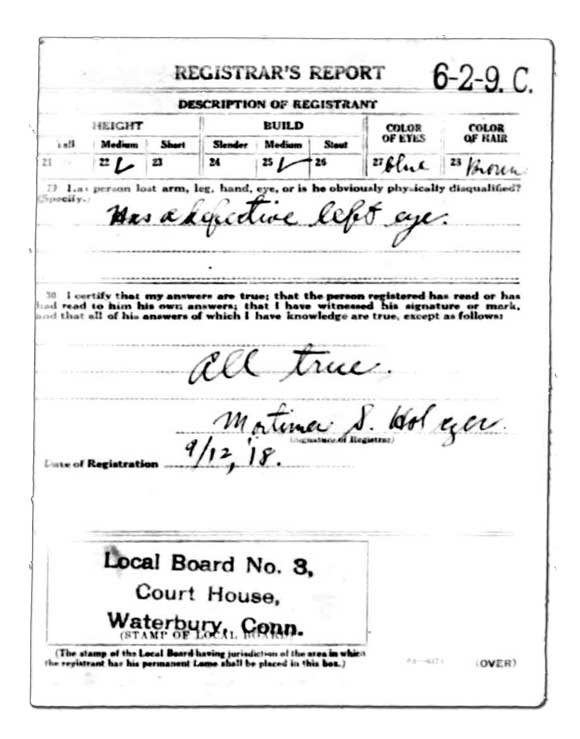 Patrick Eugene Lynch, WWI Draft Registration Card - Reverse Side