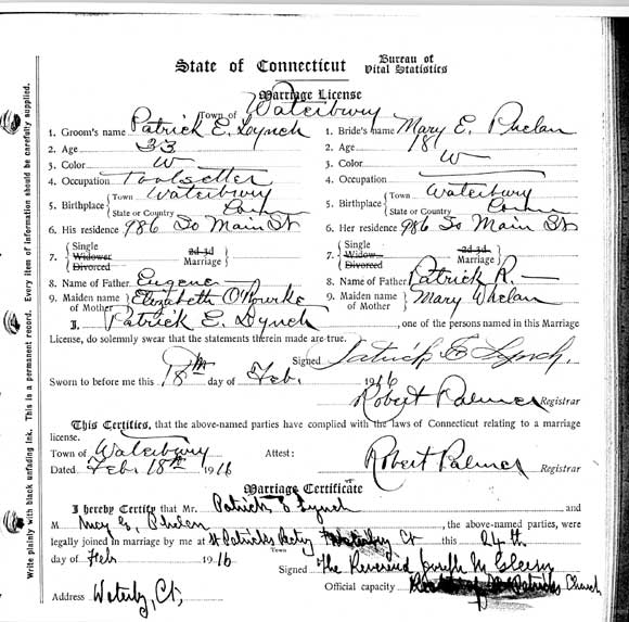 Patrick Lynch Marriage Certificate